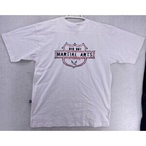 Vintage Bad Boy Martial Arts T Shirt XL White Graphic MMA Fight Wear Made Brazil